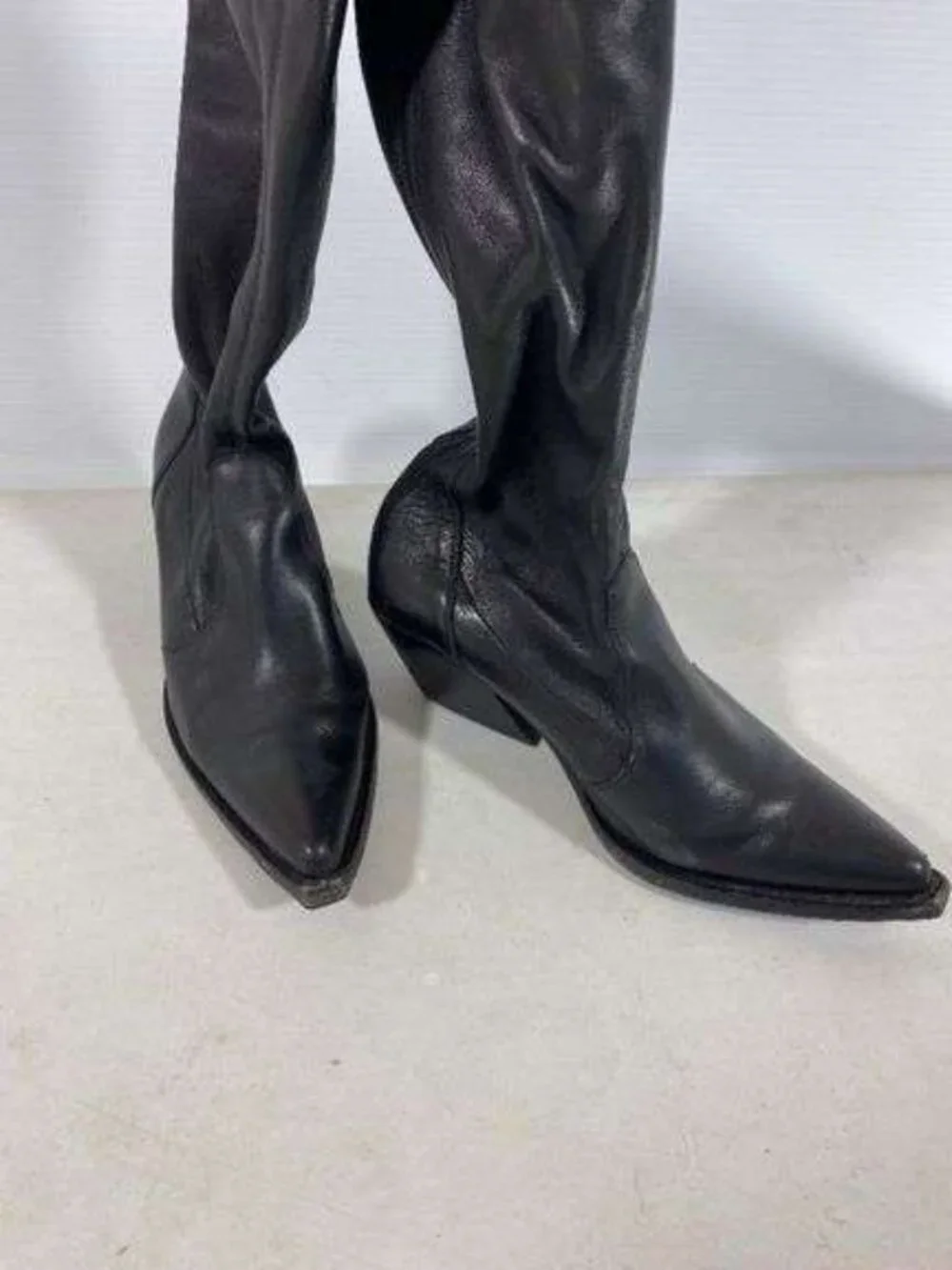 GIVENCHY Black Leather Thigh-High Western Pointed-Toe Boots | EU 36 / US 6